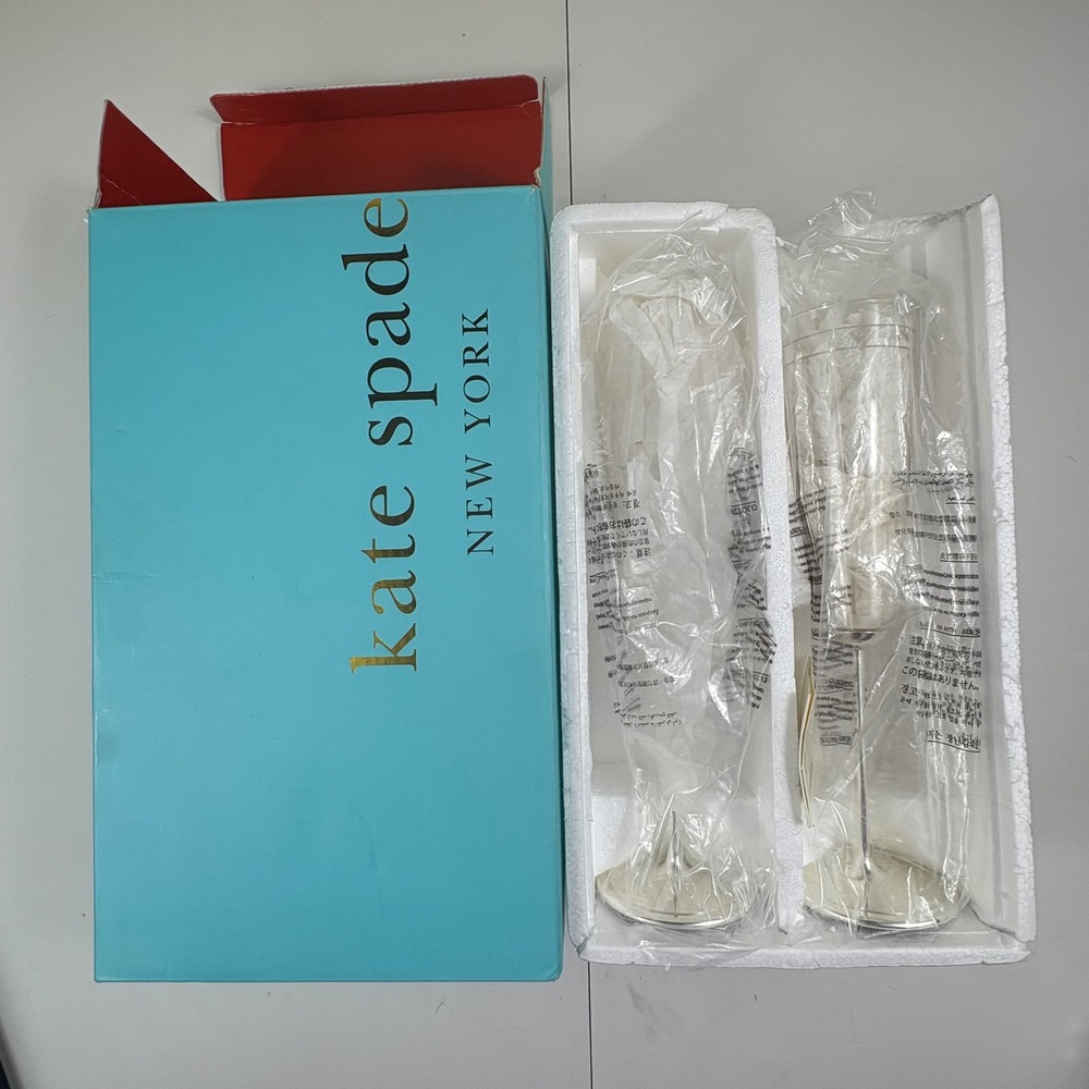 Kate Spade Darling Point MR & MRS Champagne Flute‎ Set NIB Silverplate
